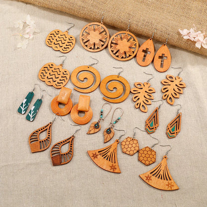 Fashion Flower Wood Handmade Women'S Drop Earrings 1 Pair