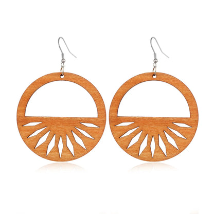 Fashion Flower Wood Handmade Women'S Drop Earrings 1 Pair