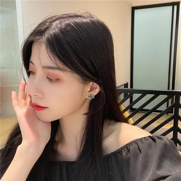 Fashion Four Leaf Clover Alloy Enamel Ear Studs