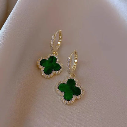 Fashion Four Leaf Clover Copper Inlay Zircon Earrings 1 Pair