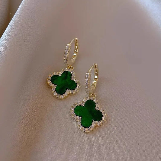 Fashion Four Leaf Clover Copper Inlay Zircon Earrings 1 Pair