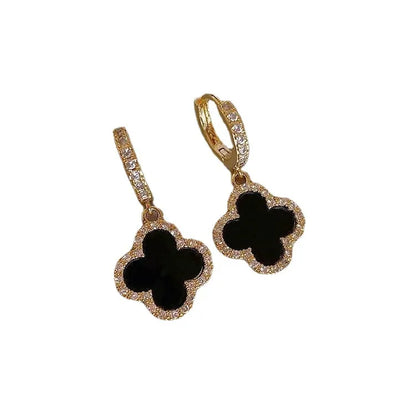 Fashion Four Leaf Clover Copper Inlay Zircon Earrings 1 Pair