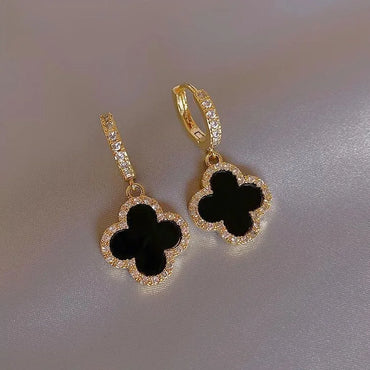 Fashion Four Leaf Clover Copper Inlay Zircon Earrings 1 Pair