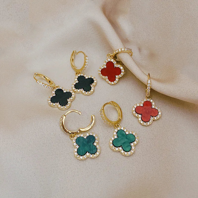 Fashion Four Leaf Clover Copper Plating Zircon Earrings