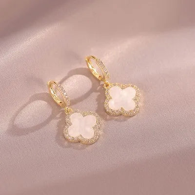 Fashion Four Leaf Clover Copper Plating Zircon Earrings