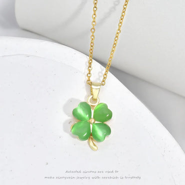 Fashion Four Leaf Clover Heart Shape Titanium Steel Plating Inlay Rhinestones Opal Rings Earrings Necklace