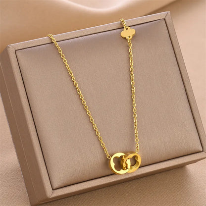 Fashion Four Leaf Clover Round Titanium Steel Plating Hollow Out Necklace 1 Piece