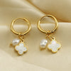 1 Pair Fashion Four Leaf Clover Inlay Titanium Steel Artificial Pearls Shell Drop Earrings