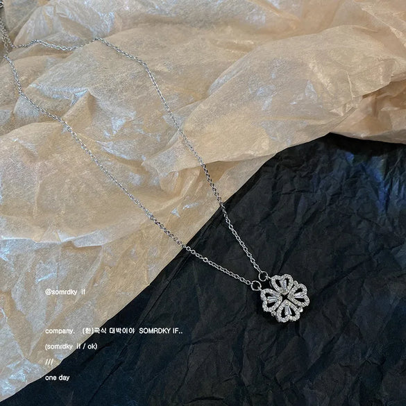 Fashion Four Leaf Clover Titanium Steel Inlay Zircon Pendant Necklace