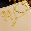 Fashion Four Petal Flower Tassel Chain Pendant Stainless Steel Bracelet Earrings Necklace Suit With Electroplating For Women