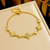 Fashion Four Petal Flower Tassel Chain Pendant Stainless Steel Bracelet Earrings Necklace Suit With Electroplating For Women