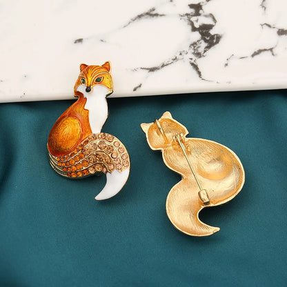 Fashion Fox Alloy Rhinestone Enamel Unisex Brooches