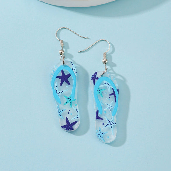 Fashion Fresh Ocean Blue Slippers Seahorse Earrings Acrylic Animals Baking Paint Women's