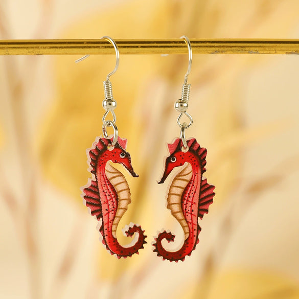 Fashion Fresh Ocean Blue Slippers Seahorse Earrings Acrylic Animals Baking Paint Women's
