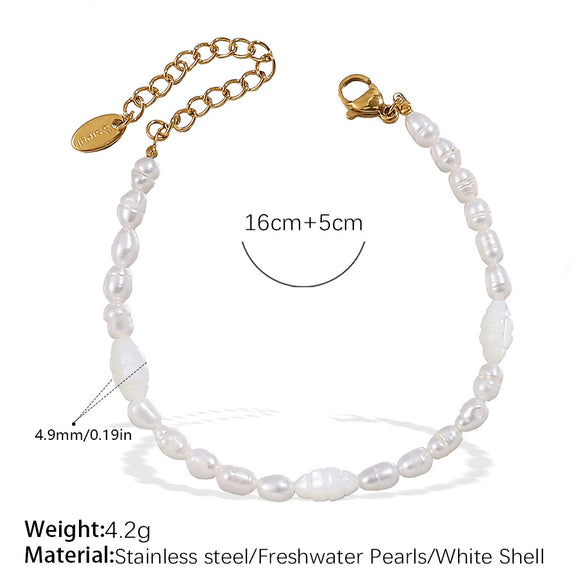 Fashion Freshwater Pearl Necklace And Bracelet Set 316L Stainless Steel 316L Stainless Steel 18K Gold Plated For Women