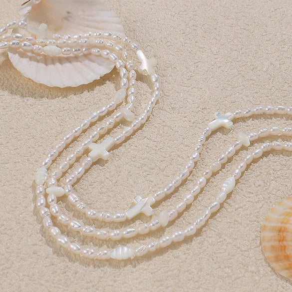 Fashion Freshwater Pearl Necklace And Bracelet Set 316L Stainless Steel 316L Stainless Steel 18K Gold Plated For Women