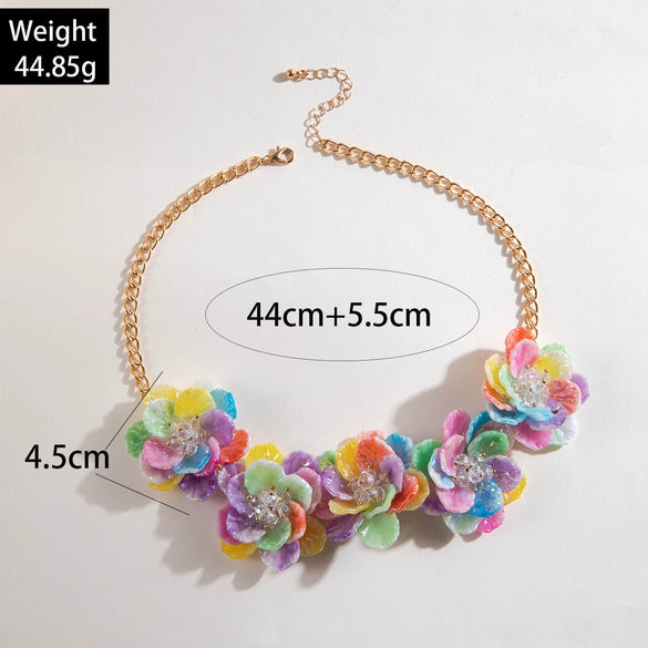 Fashion Frosted Color Three Dimensional Flower Short Clavicle Necklace For Women Acrylic Material