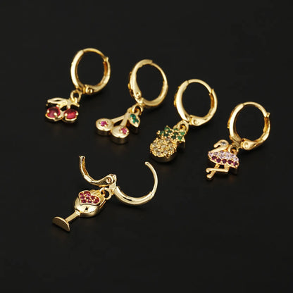 Fashion Fruit Flamingo Butterfly Copper Inlay Zircon Drop Earrings 1 Piece