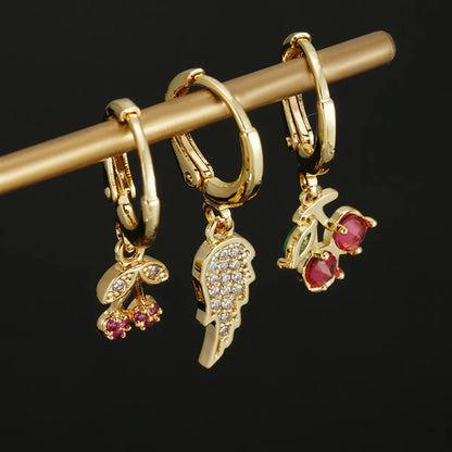 Fashion Fruit Flamingo Butterfly Copper Inlay Zircon Drop Earrings 1 Piece