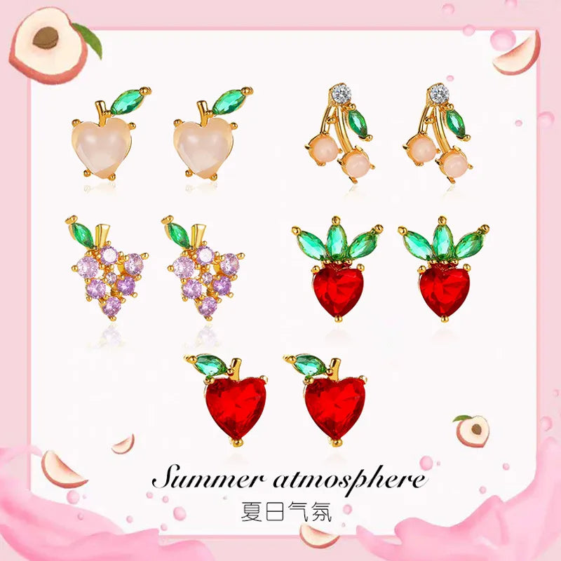 Fashion Fruit Sweet Peach Strawberry Cute Girl Wild Student Earrings