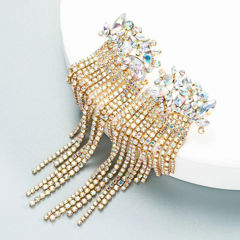 Fashion Full Diamond Claw Chain Tassel Long Earrings Wholesale Nihaojewelry