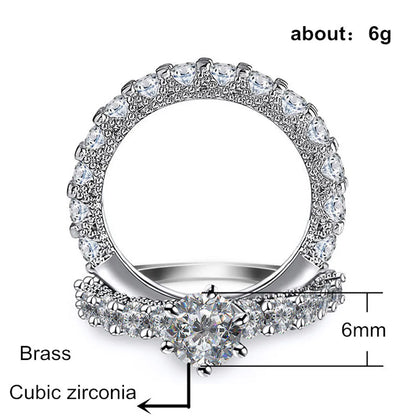 Fashion Full Diamond Copper Ladies Engagement Wedding Ring