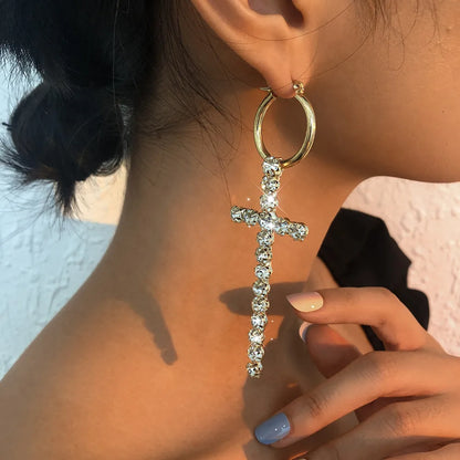 Fashion Full Diamond Cross Earrings Wholesale