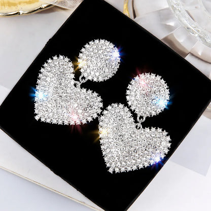 Fashion Full Diamond Exaggerated Peach Heart Alloy Earrings Female