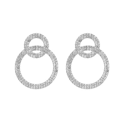 Fashion Full Diamond Geometric Double Circle Earrings Wholesale Nihaojewelry