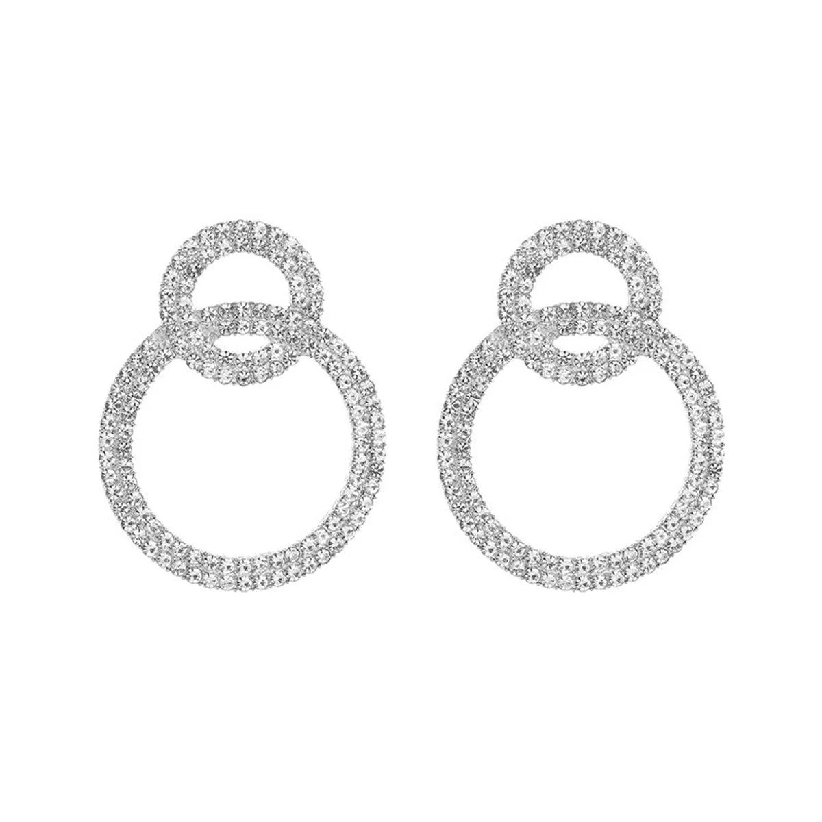 Fashion Full Diamond Geometric Double Circle Earrings Wholesale Nihaojewelry