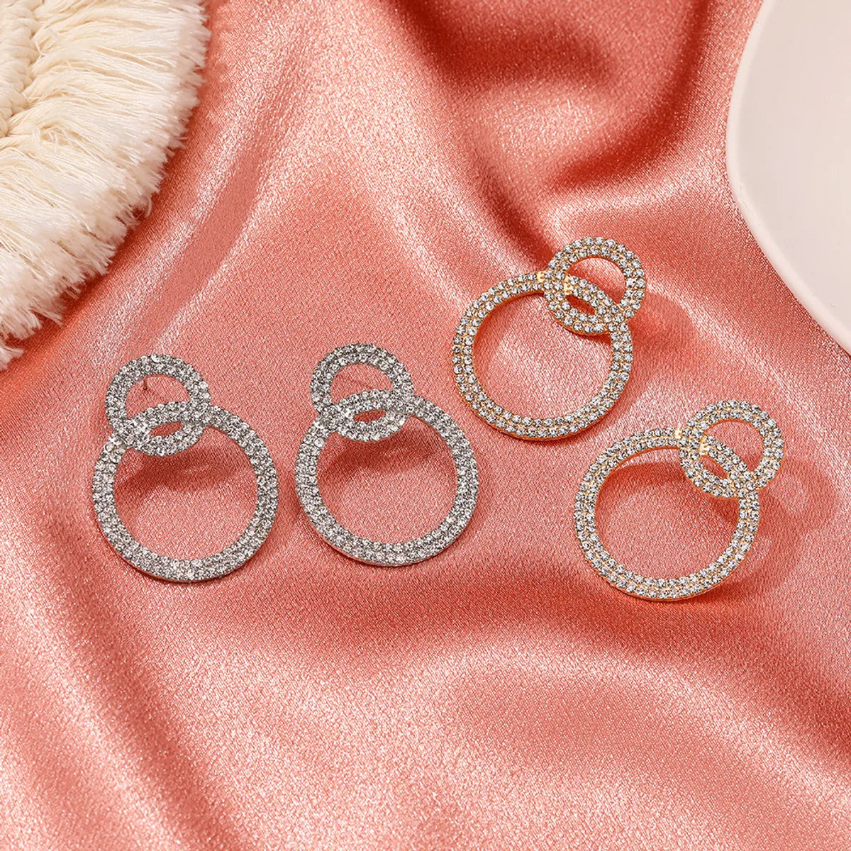 Fashion Full Diamond Geometric Double Circle Earrings Wholesale Nihaojewelry