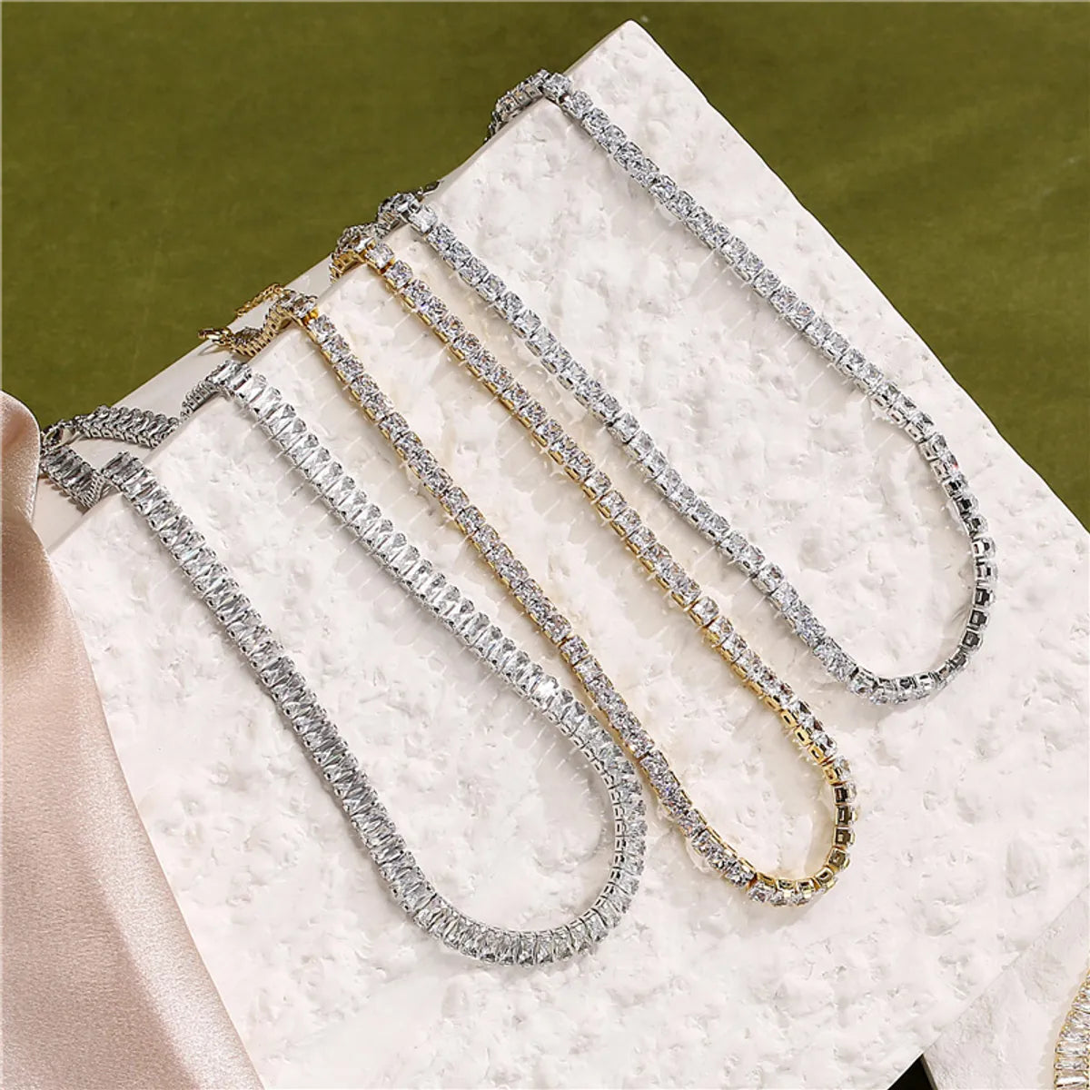 Fashion Full Diamond T Square Diamond Chain Necklace Copper Jewelry Wholesale