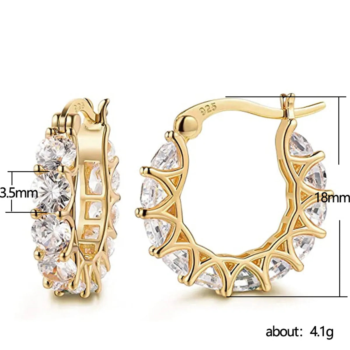 Fashion Full Inlaid Zircon Copper Lace Earrings U-shaped Earrings