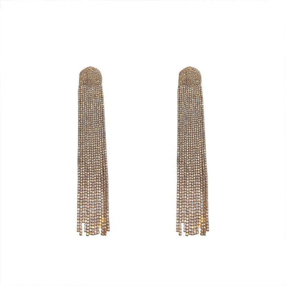 Fashion Full Rhinestone Long Tassel Earrings