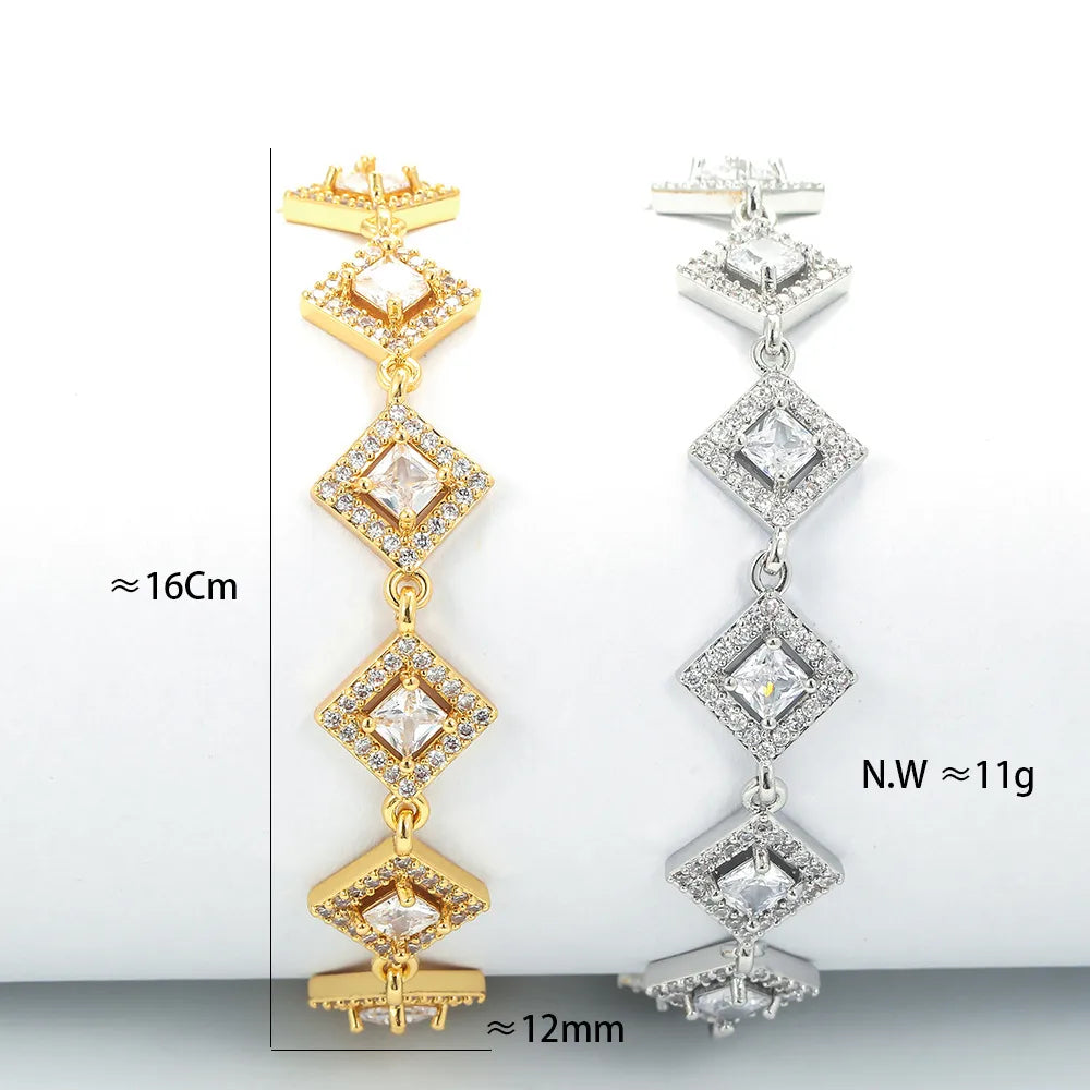 Fashion Full Row Zircon Square Diamond Geometric Rhombus Copper Bracelet Female