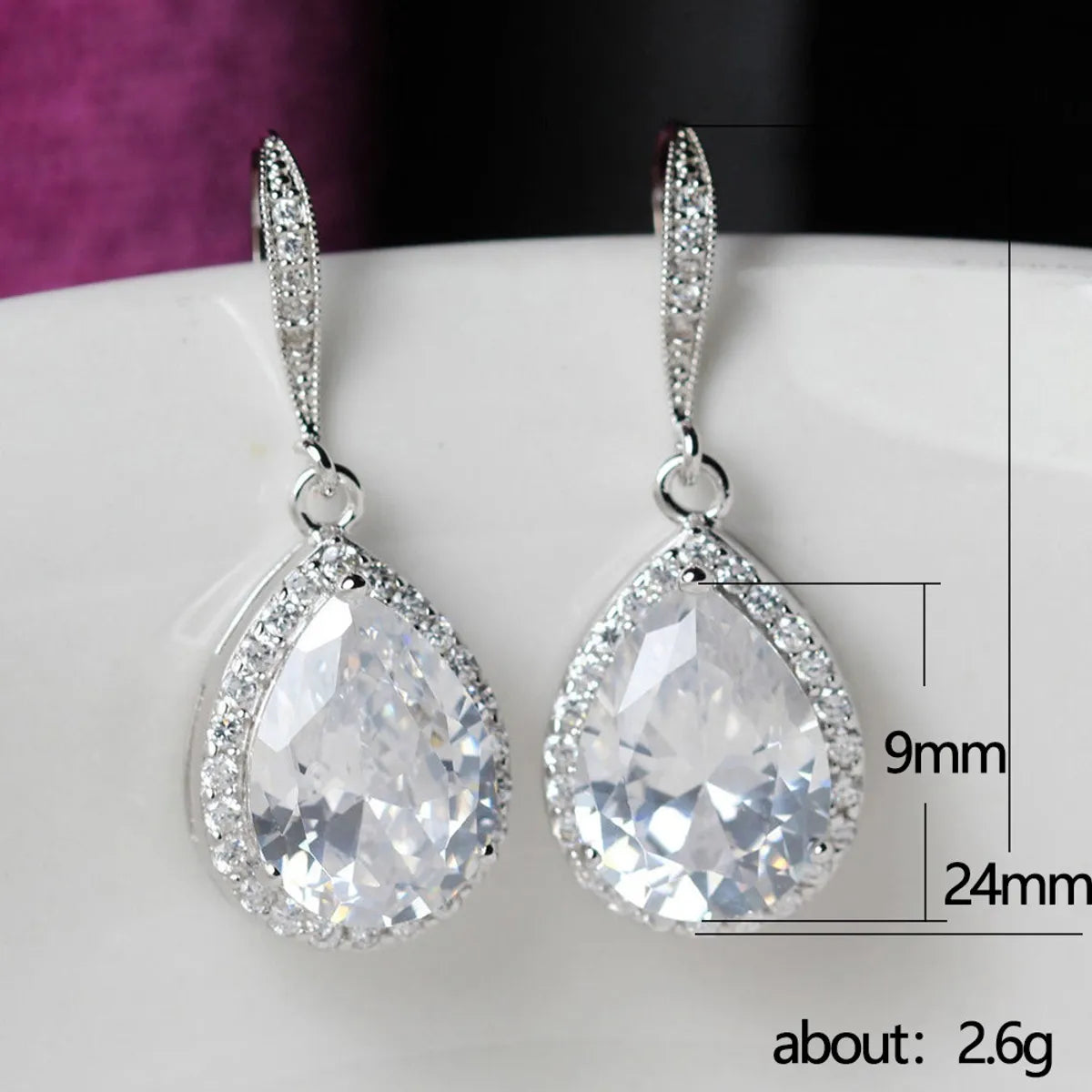 Fashion Full Water Drop Shaped Zircon Copper Earrings Wholesale