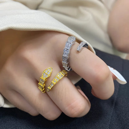 Fashion Full Zircon Snake Niche Design Geometric Ring