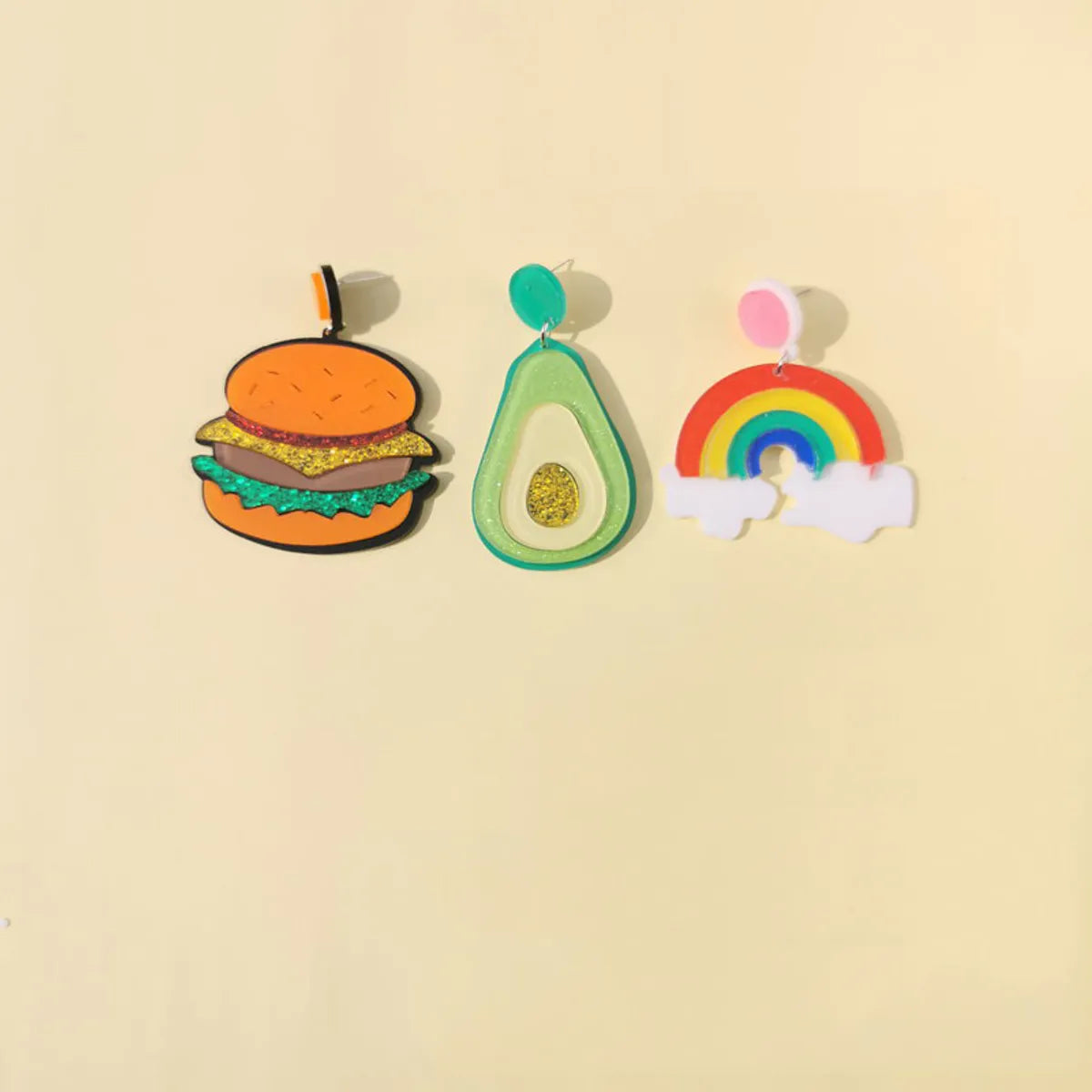 Fashion Funny Acrylic Earrings Hamburger Avocado Rainbow Earrings Women Wholesale