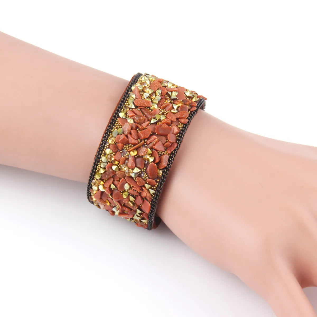 Fashion Gems Gravel Leather Irregular Crystal Bracelet