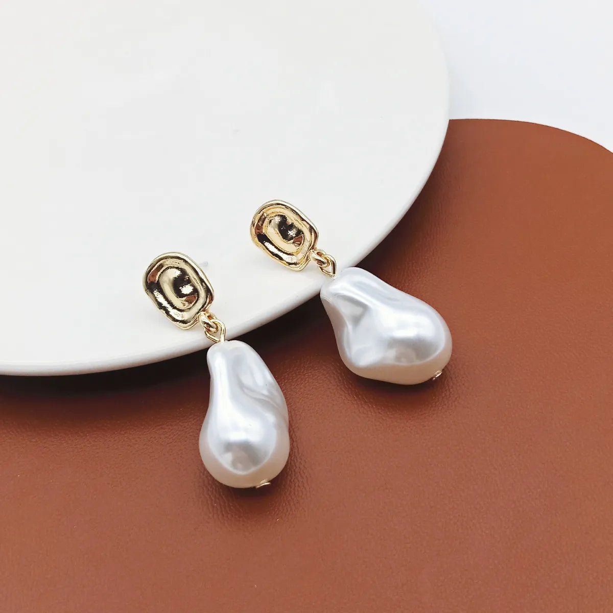 Fashion Geometric Alloy Inlay Artificial Pearls Drop Earrings