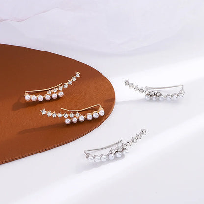 Fashion Geometric Alloy Inlay Artificial Pearls Zircon Women's Ear Clips