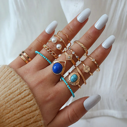 Fashion Geometric Alloy Inlay Artificial Rhinestones Turquoise Rings