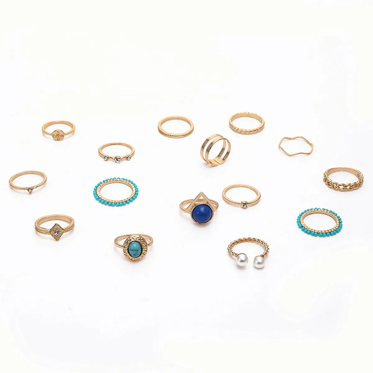 Fashion Geometric Alloy Inlay Artificial Rhinestones Turquoise Rings