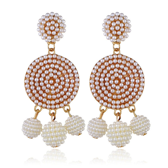 Fashion Geometric Alloy Pendant Earrings With Round Ball Bead Design Electroplated Statement Earrings For Women