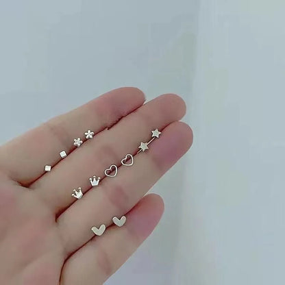 Fashion Geometric Alloy Plating Artificial Diamond Women'S Ear Studs 7 Pairs