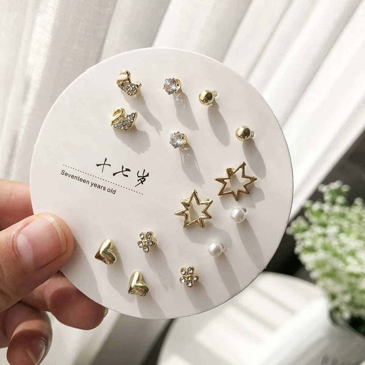 Fashion Geometric Alloy Plating Artificial Diamond Women'S Ear Studs 7 Pairs