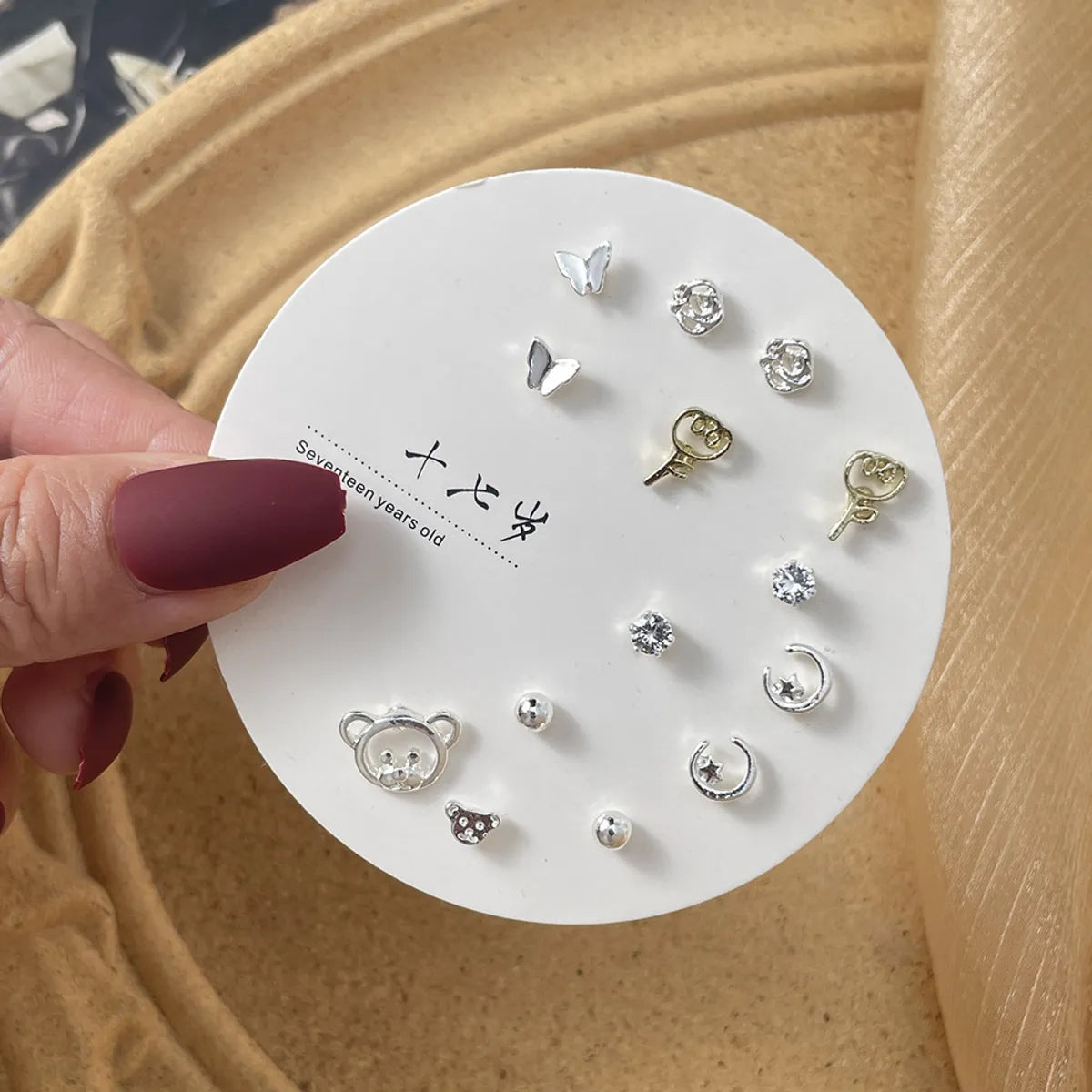 Fashion Geometric Alloy Plating Artificial Diamond Women'S Ear Studs 7 Pairs