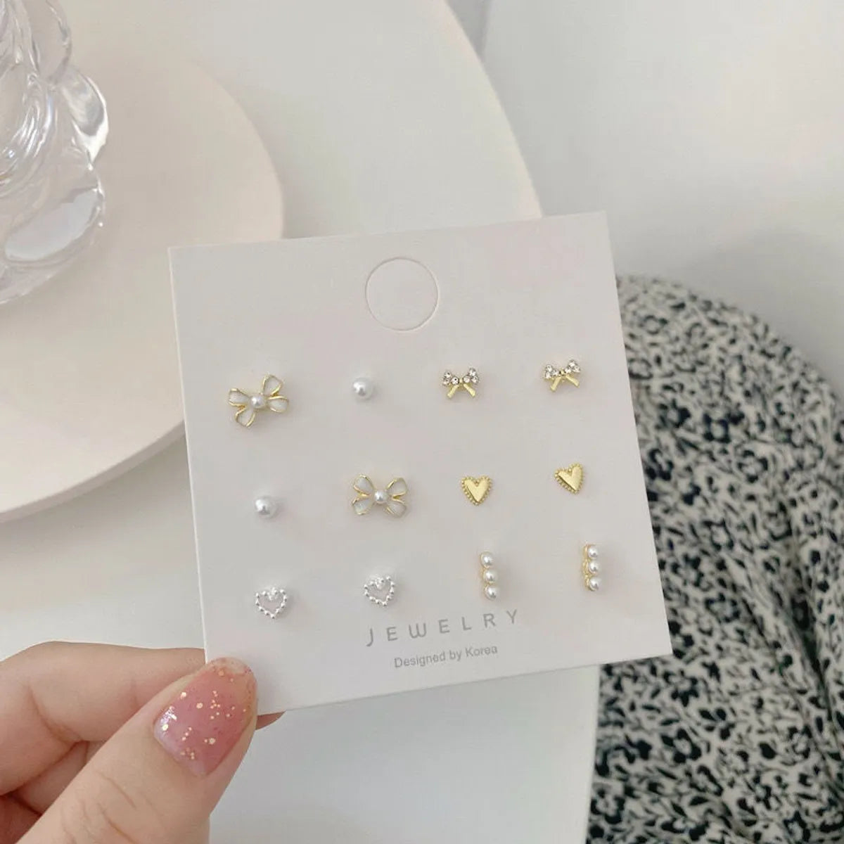 Fashion Geometric Alloy Plating Artificial Diamond Women'S Ear Studs 7 Pairs