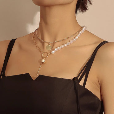 Fashion Geometric Alloy Plating Artificial Pearls Women'S Layered Necklaces