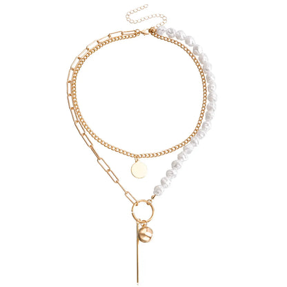 Fashion Geometric Alloy Plating Artificial Pearls Women'S Layered Necklaces